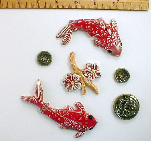 Handmade Koi Fish Shaped Tiles Red With A Splash Of White Koi Fish
