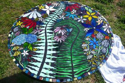 funky floral glass on glass stained glass mosaic table top