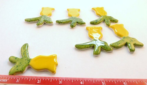 6 yellow and green ceramic flower tiles