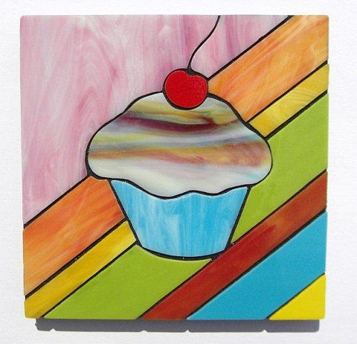 Cupcake design stained glass coasters