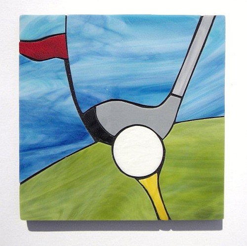 Golf design stained glass coasters