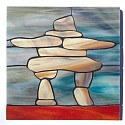 Inukshuk design stained glass coasters