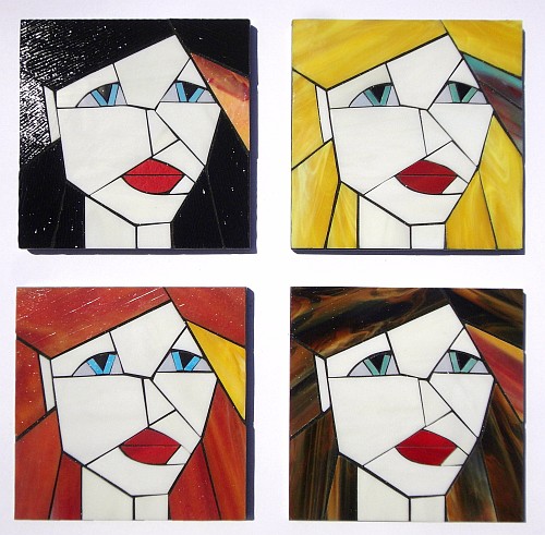 Set of 4 stained glass coasters from the Girls series