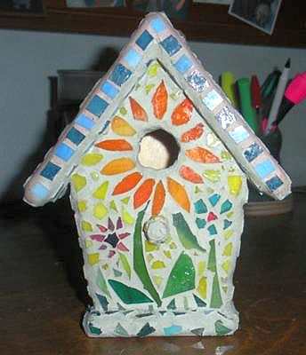 mosaic birdhouse here is my mosaic birdhouse stained glass on a wooden 