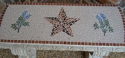 Texas Star & Bluebonnets on Concrete Bench