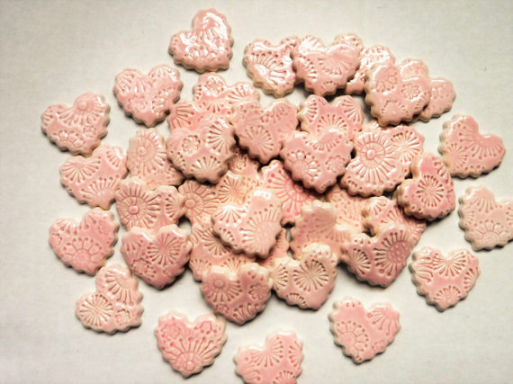 15 handmade embossed tearose pink heart tiles