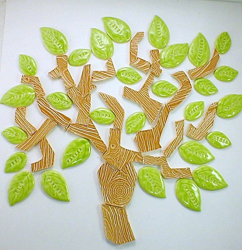 25 handmade wood grain embossed family tree tiles