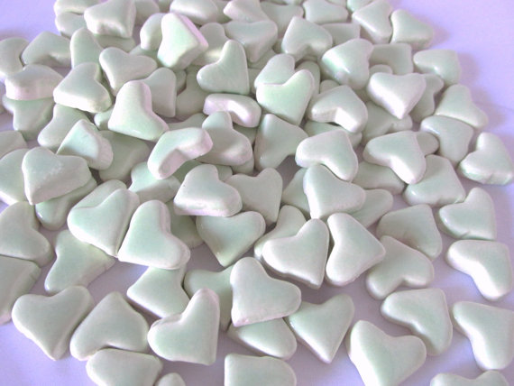 50 handmade sea foam green heart tiles