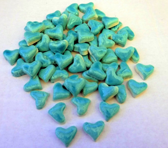 50 handmade turquoise heart tiles