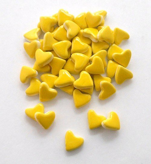 50 handmade neon yellow small ceramic heart tiles