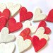 6 handmade embossed white and red heart tiles