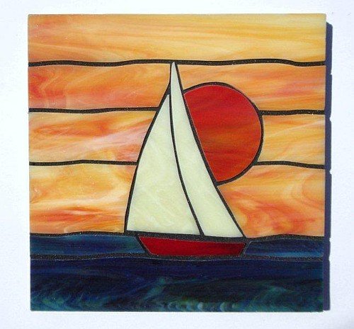 Sailboat design stained glass coasters