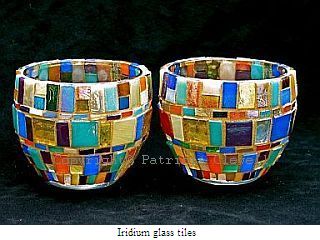 Patricia Clewell Mosaic Candle Holder made of Iridium glass tiles