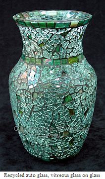 Patricia Clewell Mosaic Vase made of Recycled auto glass, vitreous glass on glass