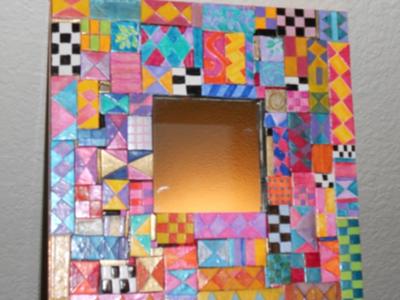 Colorful hand-made tile mirror
