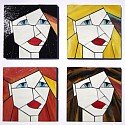 Set of 4 stained glass coasters from the Girls series