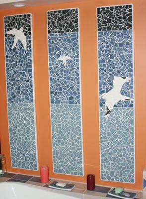 Mosaic Seabirds over the bath tub